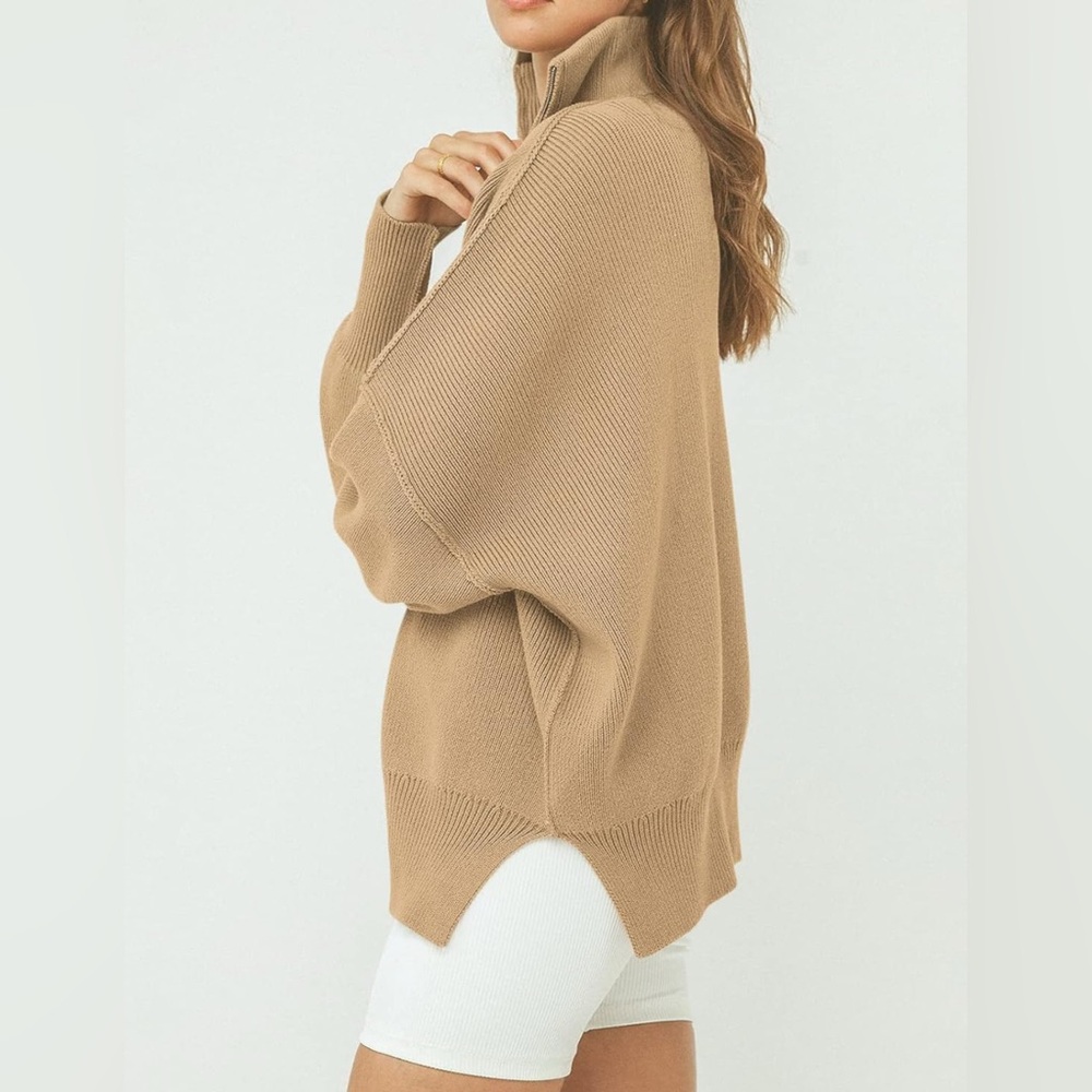 ANRABESS Women's Oversized Fashion Long Sleeve Quarter Zip